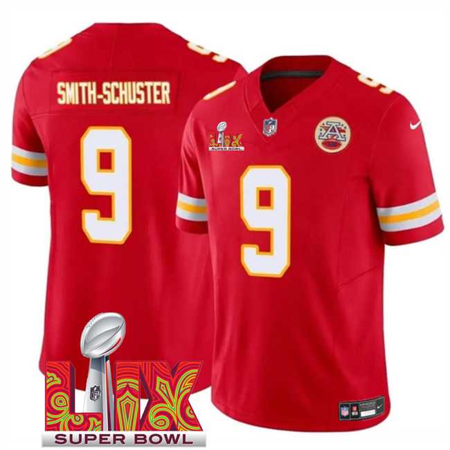 Men & Women & Youth Kansas City Chiefs #9 JuJu Smith-Schuster Red 2025 Super Bowl LIX Patch F.U.S.E. Vapor Limited Stitched Jersey
